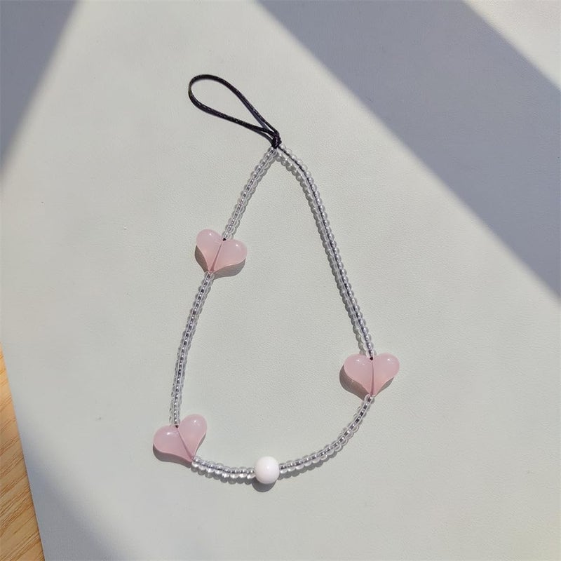 WCCH Beaded Phone Charm Y2K Kawaii Handmade Acrylic Phone Lanyard Wrist Strap for Camera Bag Airpods Keychain Charm Simple Pink Heart - Image 4